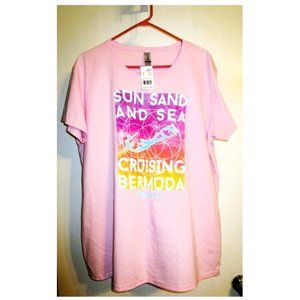 Gildan NORWEGIAN CRUISE LINE Bermuda Women’s T Shirt `Size 2XL Pink/Multi, NWT